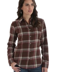 ​As Real as Wrangler Women's Plaid Flannel Shirt | Size XL | Brown And Pink